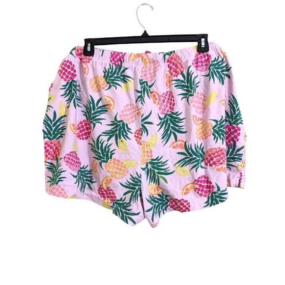 Womens Plus 3X Pink Flannel Sleep Lounge Pineapple Shorts Tropical Drawstring - Picture 2 of 4